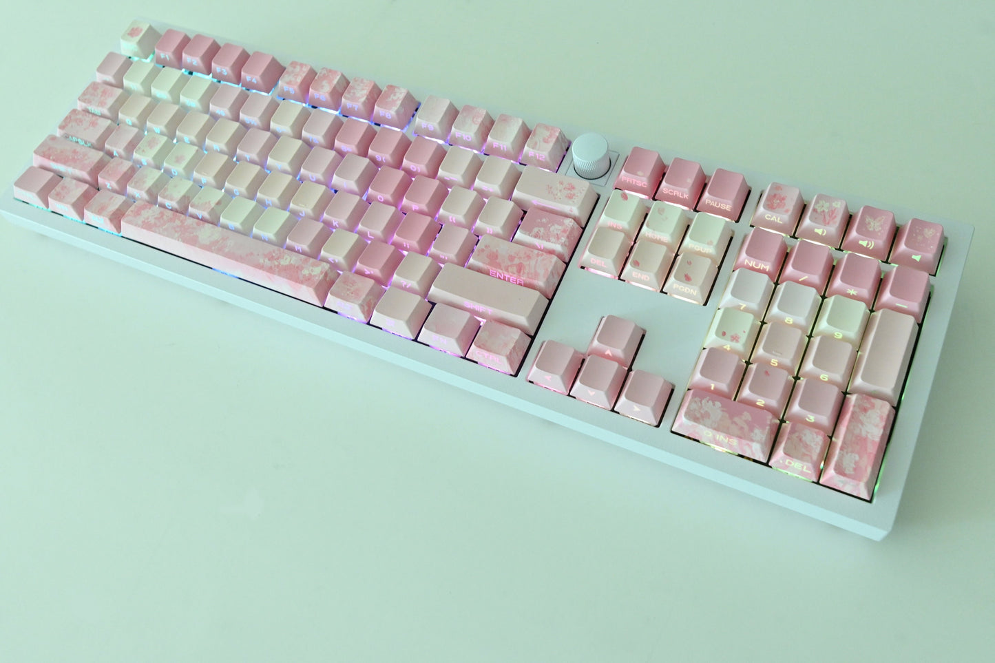 Pink Sakura Cherry Blossom Backlit Side Print Keycap Set