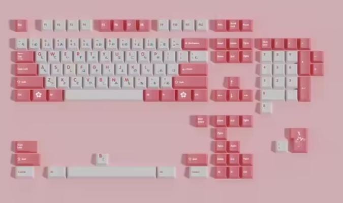 Bright Pink Sakura Cherry Blossom Japanese Keycap Set