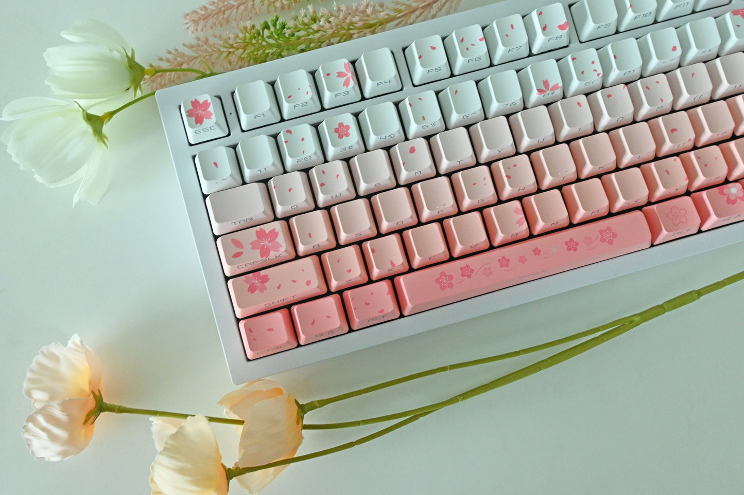 Backlit Soft Pink Cherry Blossom Keycap Set