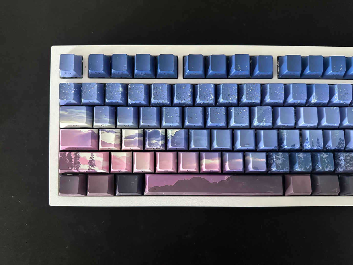 Purple Starry Winter Night Backlit Side Print Keycap Set