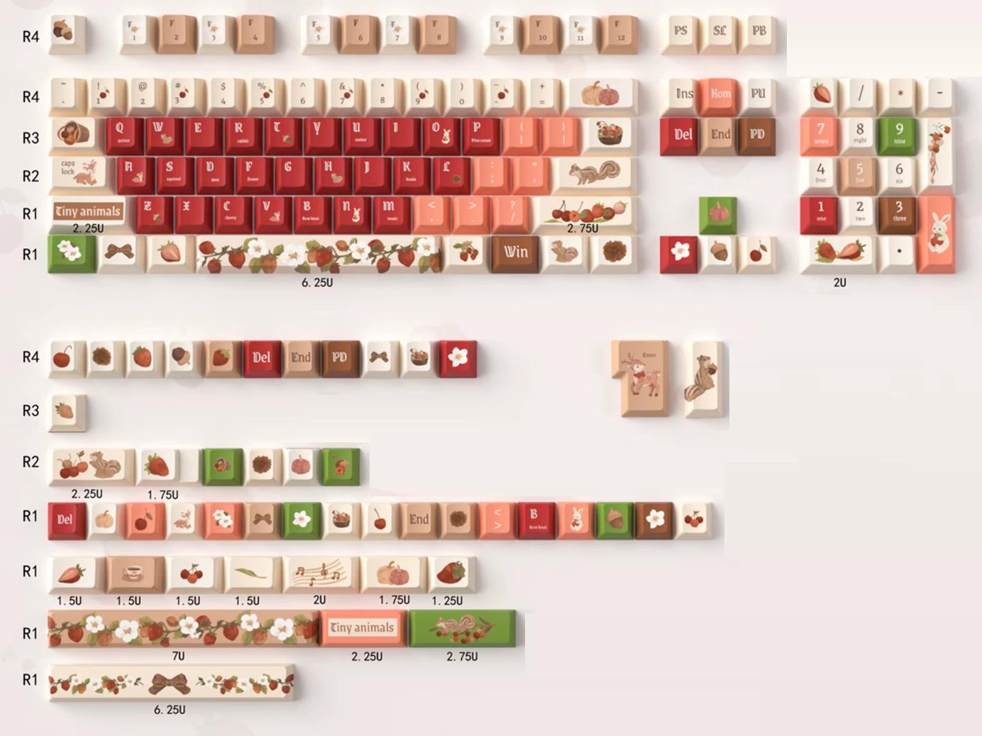Cute Autumn Forest Theme Keycap Set