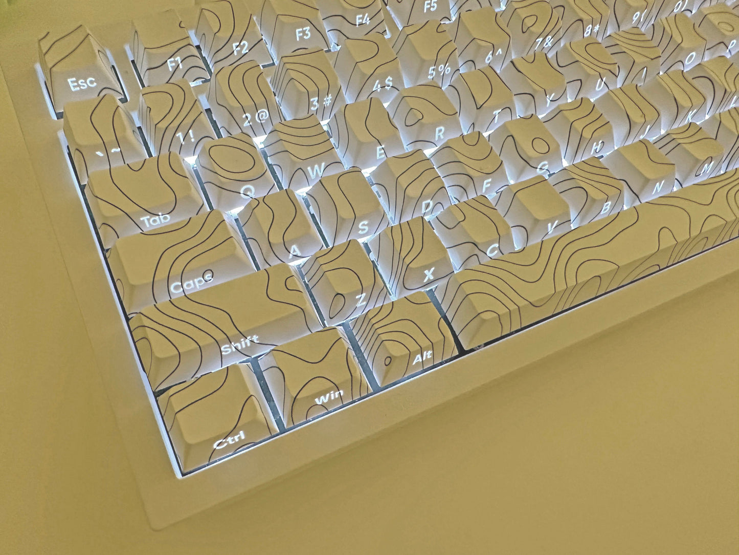 Backlit White Contour Waves Lines Keycap Set