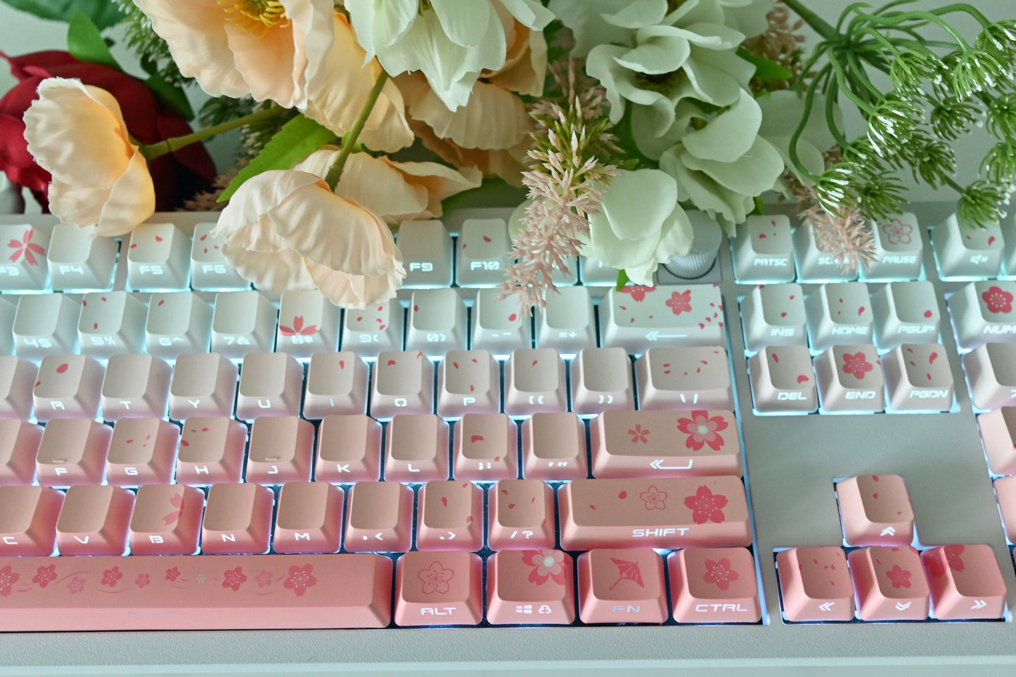 Backlit Soft Pink Cherry Blossom Keycap Set