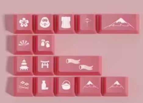 Bright Pink Sakura Cherry Blossom Japanese Keycap Set