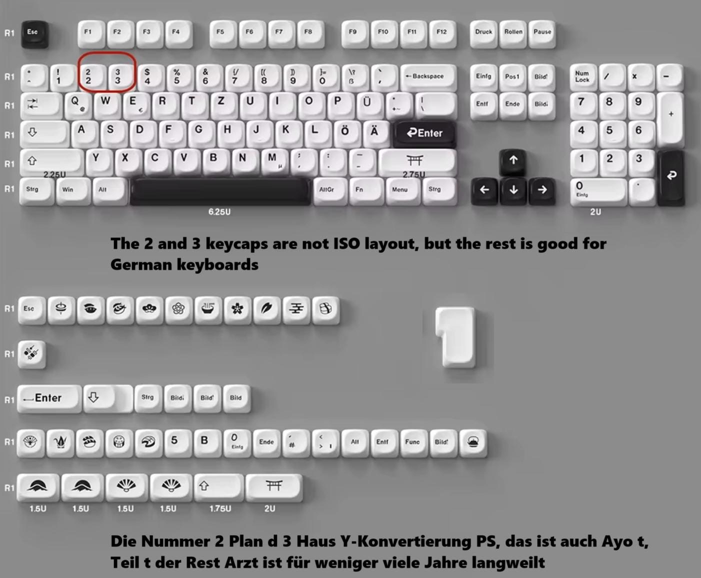 Black and White Japan Theme Keycap Set (German Layout)