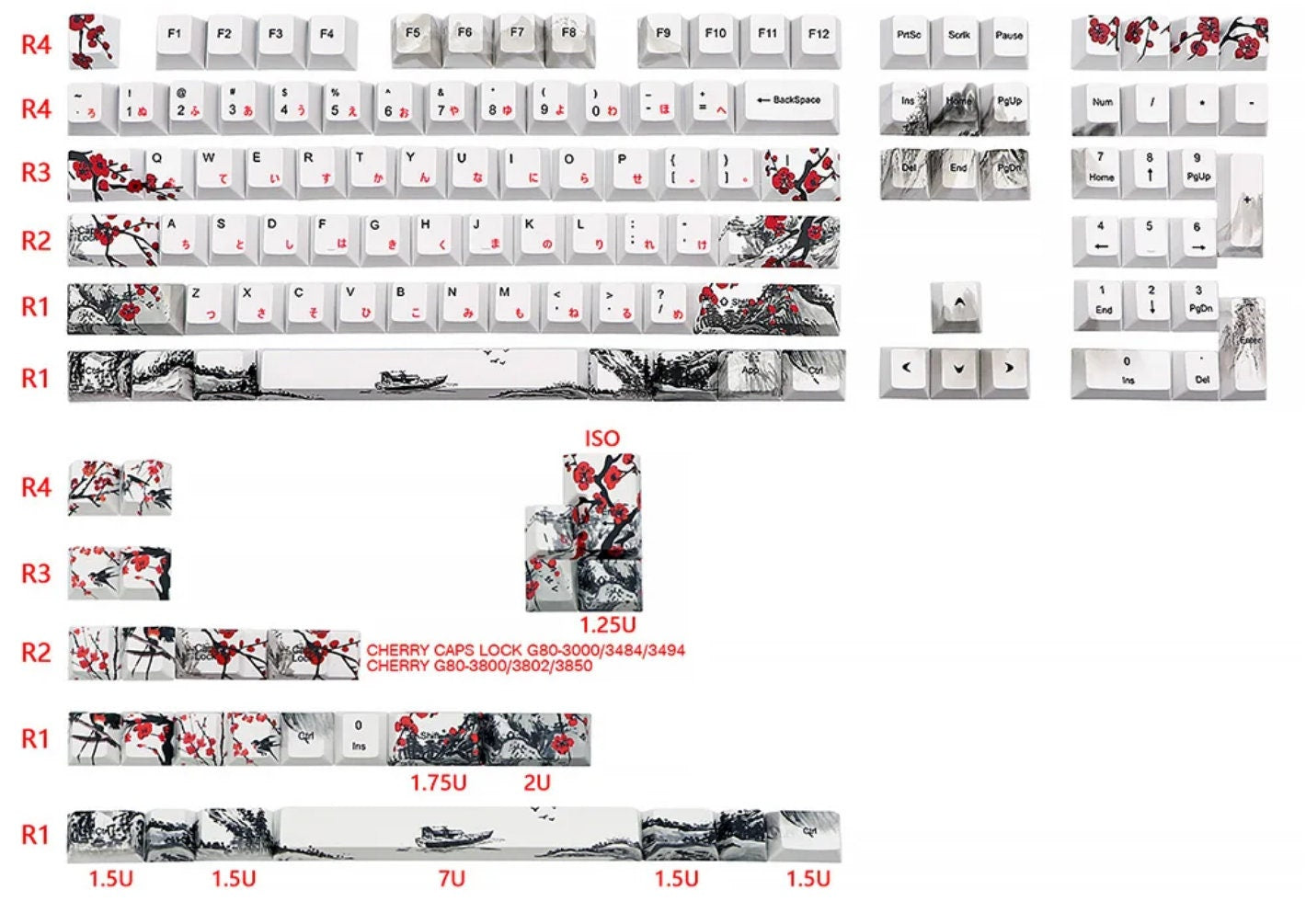Sakura Cherry Blossom Japanese Keycap Set