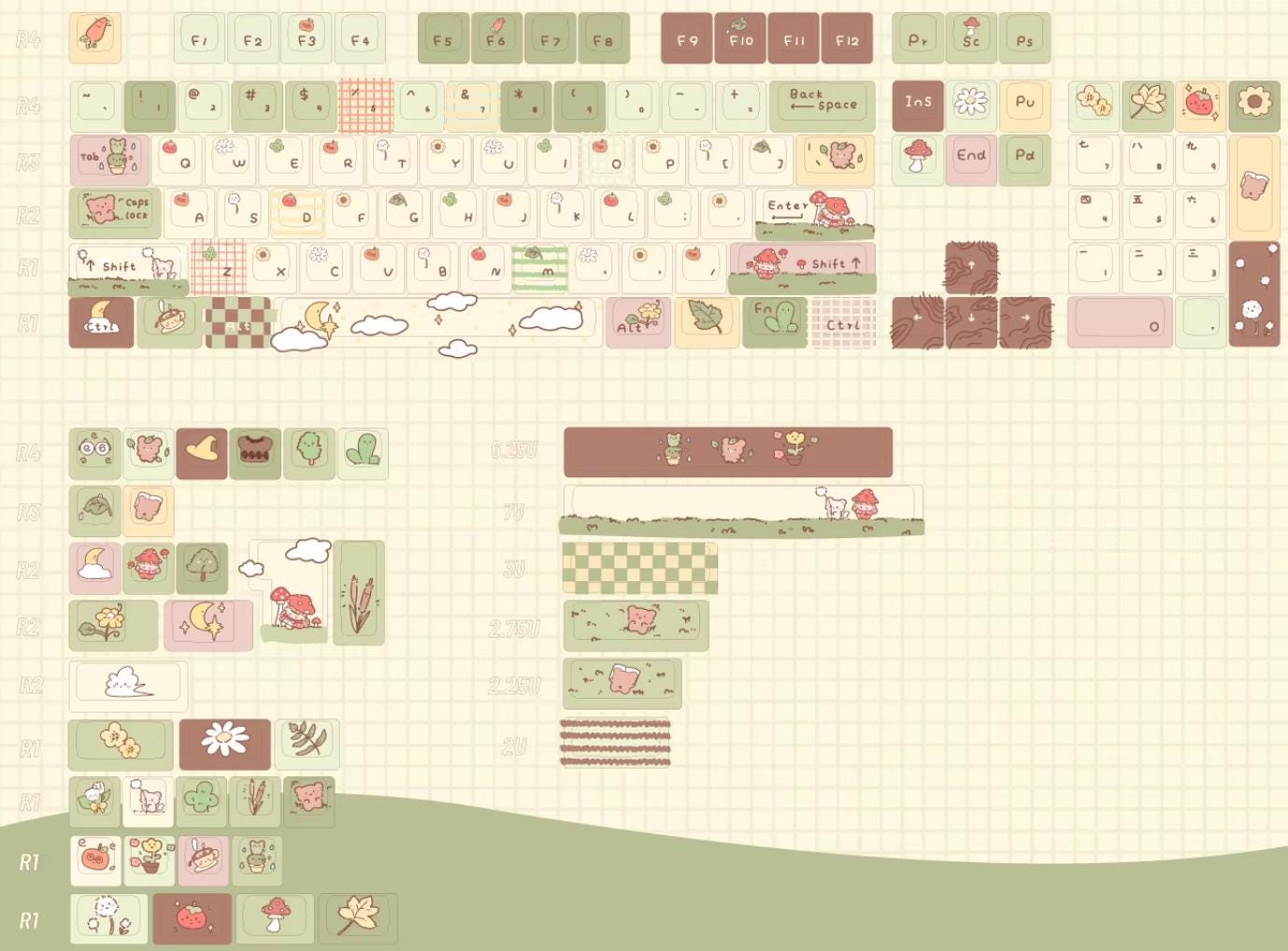 Cute Mushroom Forest Theme Keycap Set