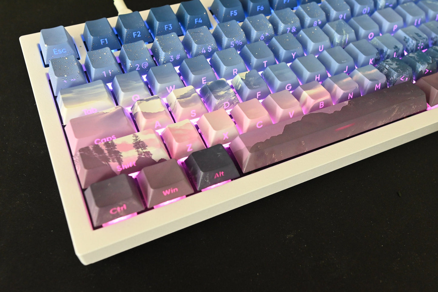 Purple Starry Winter Night Backlit Side Print Keycap Set