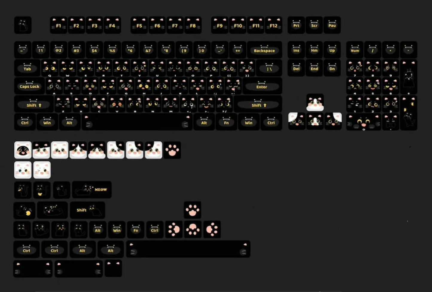 Cute Milk Black Cat Gaming Keycap Set