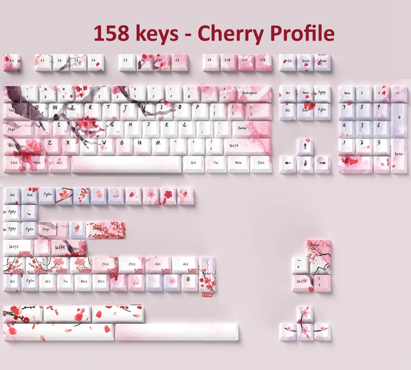 Red Sakura Cherry Blossom Keycap Set