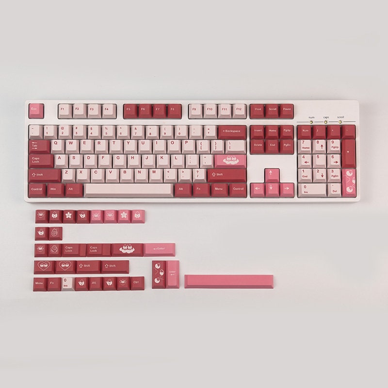 Cute Strawberry Red Bean Mochi Dessert Keycap Set
