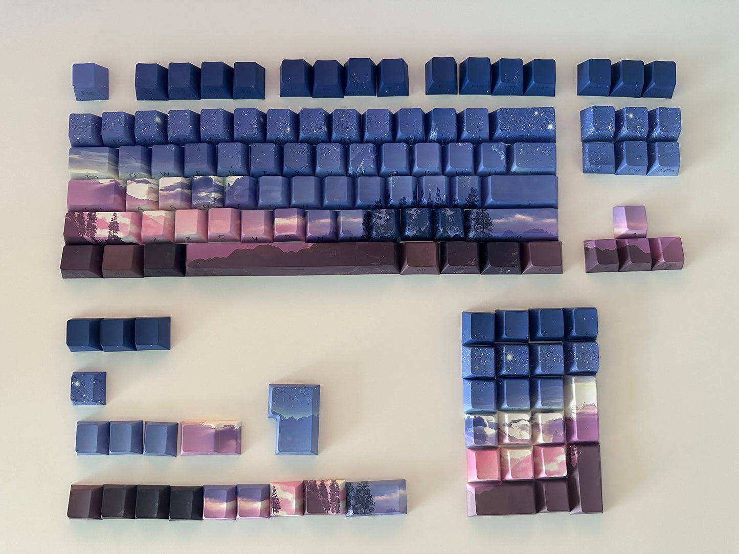 Purple Starry Winter Night Backlit Side Print Keycap Set
