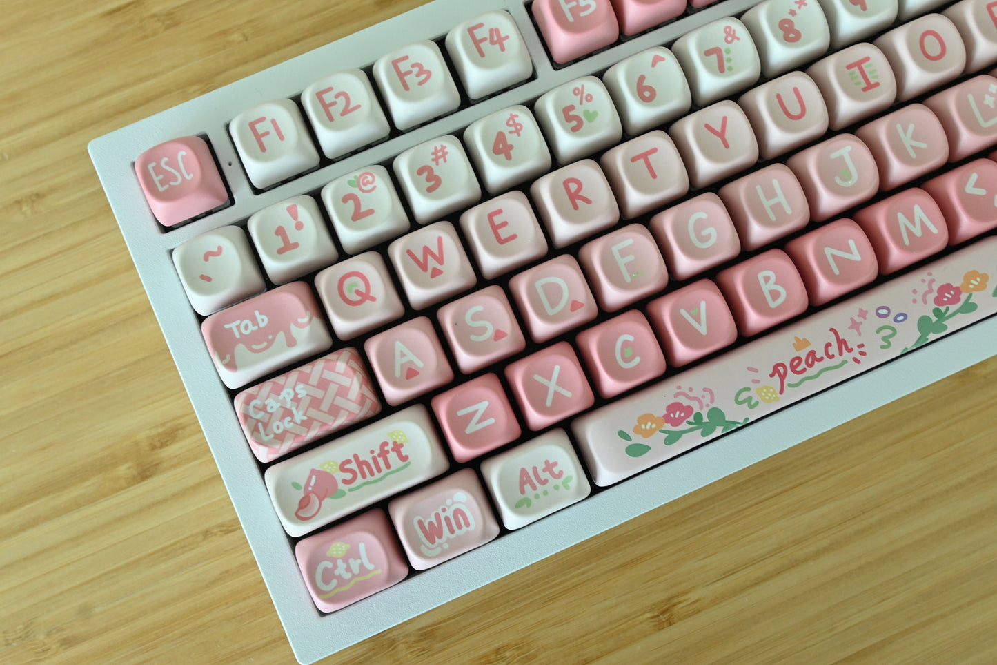 Cute Pink Strawberry Peach Theme Keycap Set