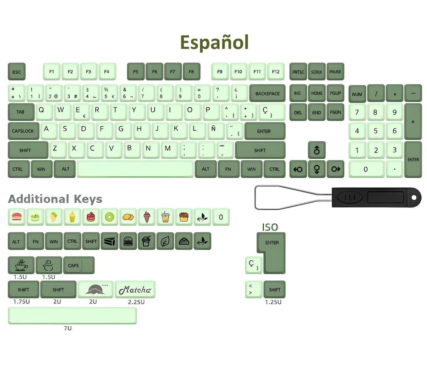 Matcha Green Keycaps French German Japanese Spanish