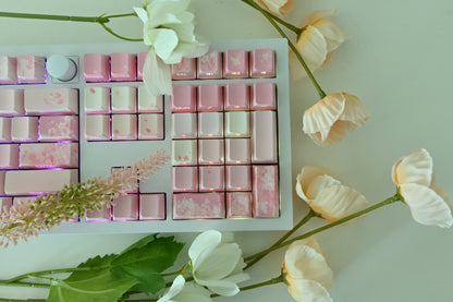 Pink Sakura Cherry Blossom Backlit Side Print Keycap Set
