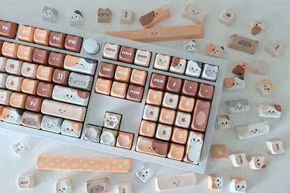 Cute Brown Cat Keycap Set