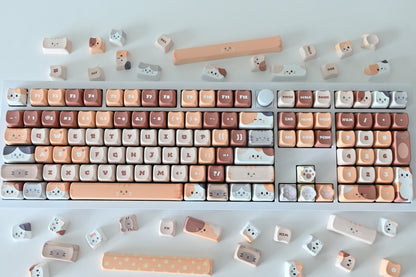 Cute Brown Cat Keycap Set
