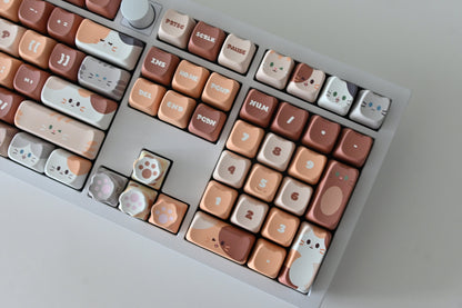 Cute Brown Cat Keycap Set