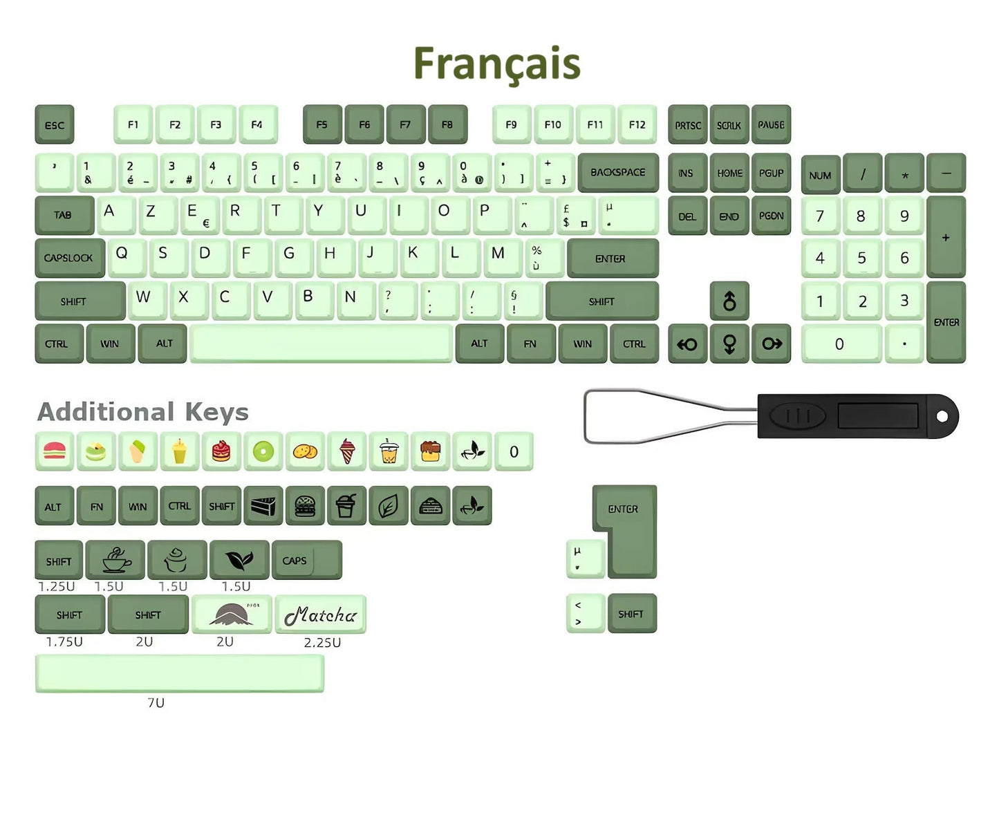 Matcha Green Keycaps French German Japanese Spanish