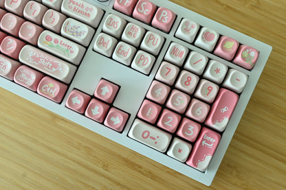 Cute Pink Strawberry Peach Theme Keycap Set
