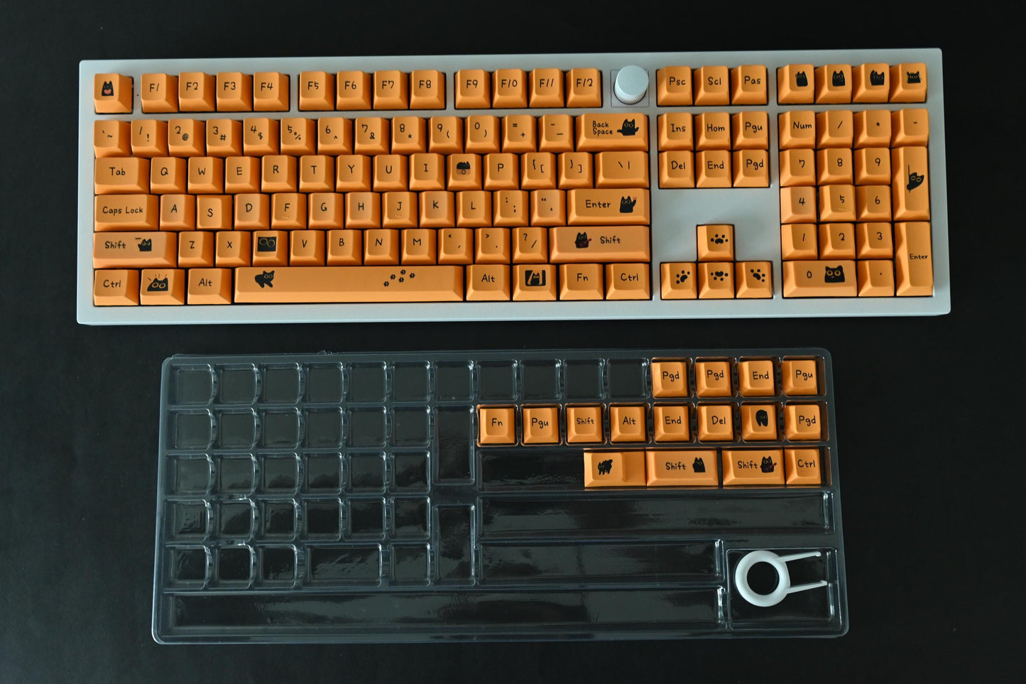 Cute Orange Black Cat Gaming Keycap Set