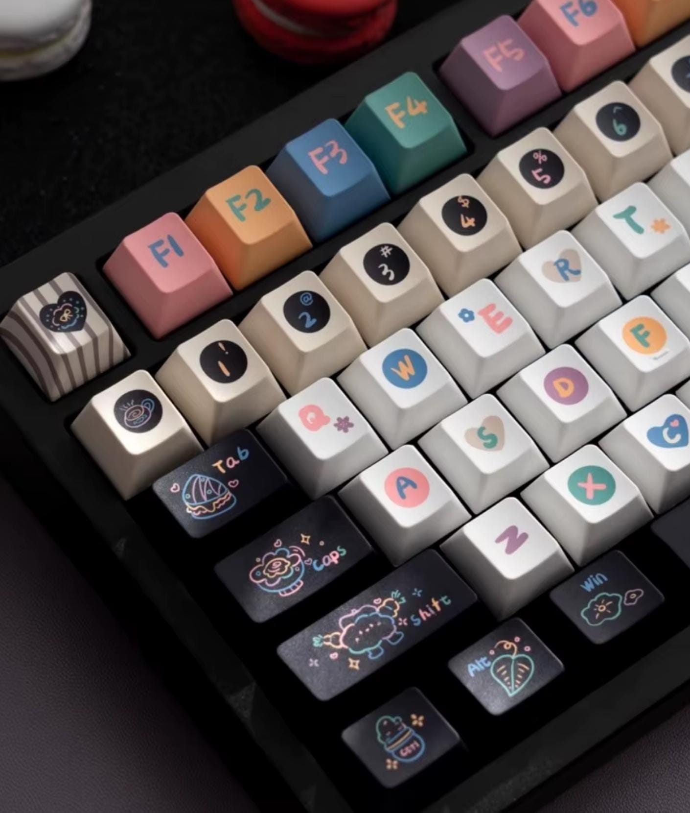 Cute Neon Rainbow Dessert Keycap Set
