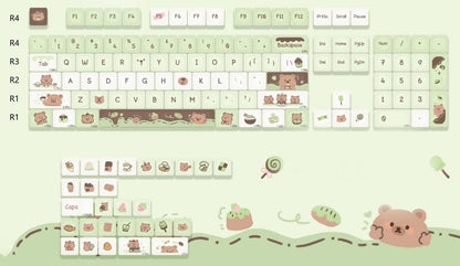 Matcha Chocolate Bear Cafe Theme Keycap Set