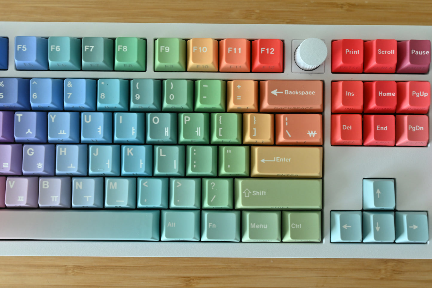 Backlit Rainbow Candy Gradient Keycap Set, Korean Hangul letters