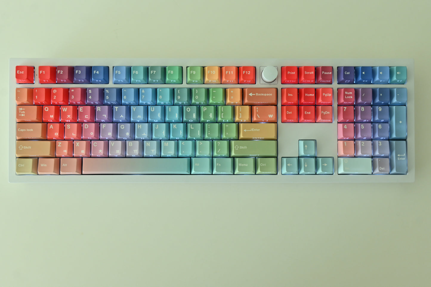 Backlit Rainbow Candy Gradient Keycap Set, Korean Hangul letters