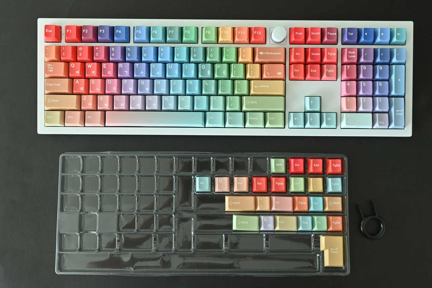 Backlit Rainbow Candy Gradient Keycap Set, Korean Hangul letters