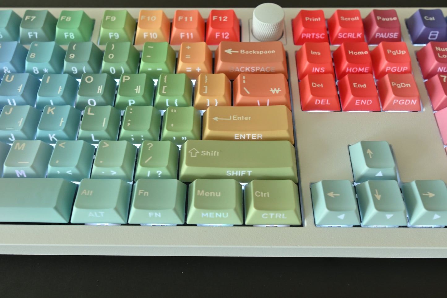 Backlit Rainbow Candy Gradient Keycap Set, Korean Hangul letters