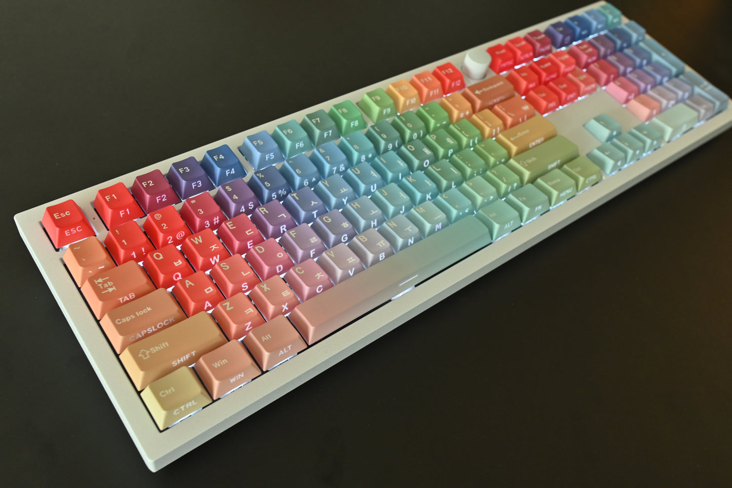 Backlit Rainbow Candy Gradient Keycap Set, Korean Hangul letters