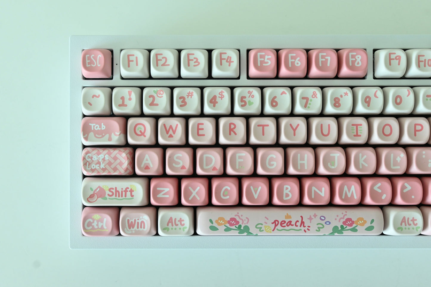 Cute Pink Strawberry Peach Theme Keycap Set