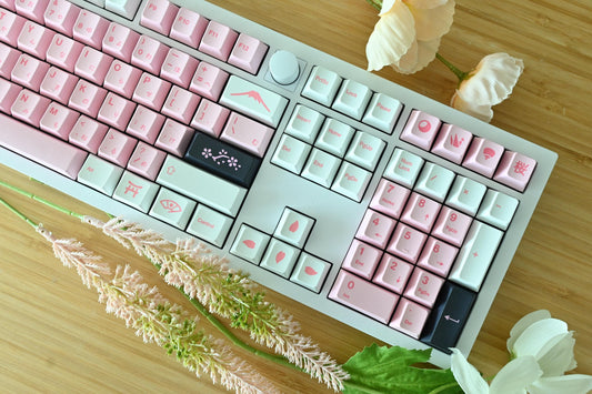 White Pink Sakura Cherry Blossom Japanese Keycap Set
