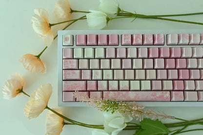 Pink Sakura Cherry Blossom Backlit Side Print Keycap Set